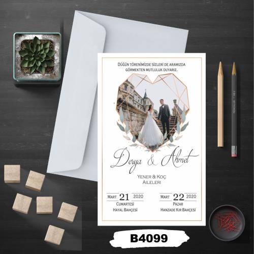 resimli ekonomik düğün  davetiyesi , nişan davetiyesi model no - B4099